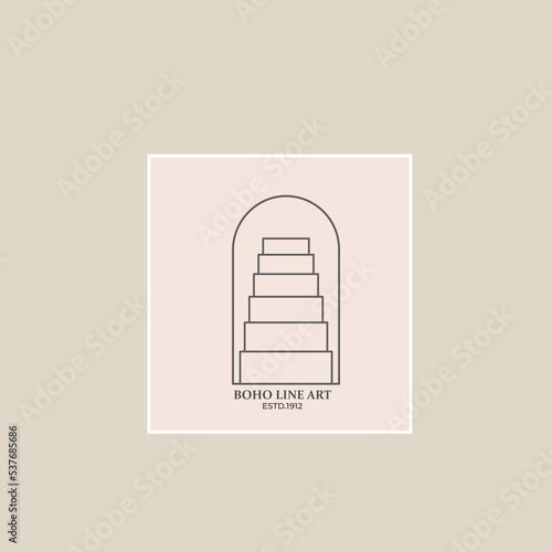 boho line art with rectangle frame