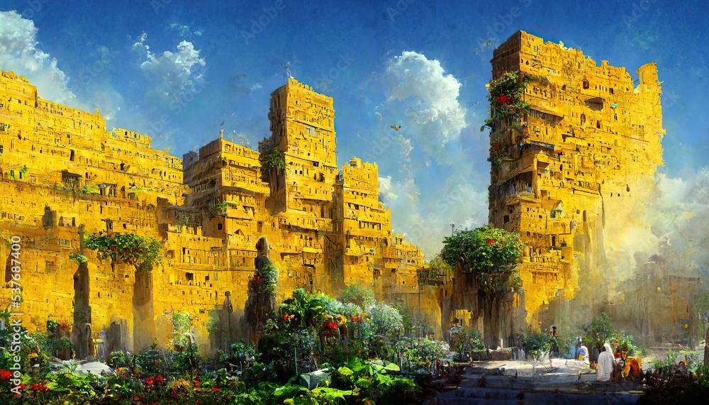 The Hanging Gardens of Babylon, the capital city of the ancient