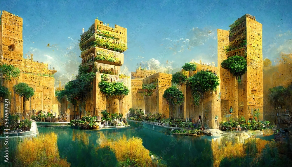The Hanging Gardens of Babylon, the capital city of the ancient