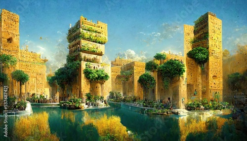 Fotografia The Hanging Gardens of Babylon, the capital city of the ancient Babylonian Empir