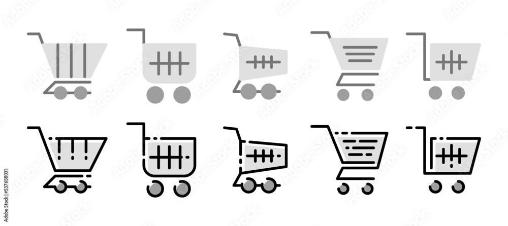Shopping cart flat and filled line style icon set, Full and empty shopping cart symbol, shop and sale, vector illustration with a different style Shopping cart flat and filled line style icon set, Full and empty shopping cart symbol, shop and sale, vector illustration with a different style