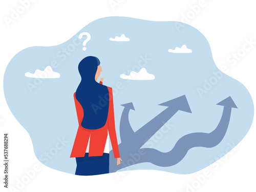 business woman making decision where to go next,direction,choosing options, best alternative or solution to success,