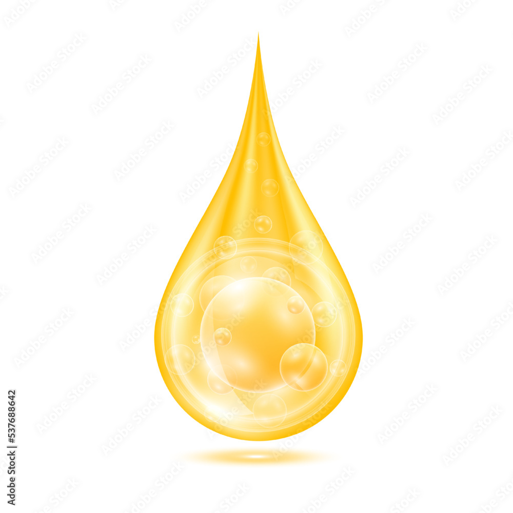 Vitamins collagen serum water drop isolated on white background. Solution complex orange shining with oxygen bubbles. Beauty skin care cosmetics. Medical scientific concepts. 3D Realistic Vector. Vitamins collagen serum water drop isolated on white background. Solution complex orange shining with oxygen bubbles. Beauty skin care cosmetics. Medical scientific concepts. 3D Realistic Vector.