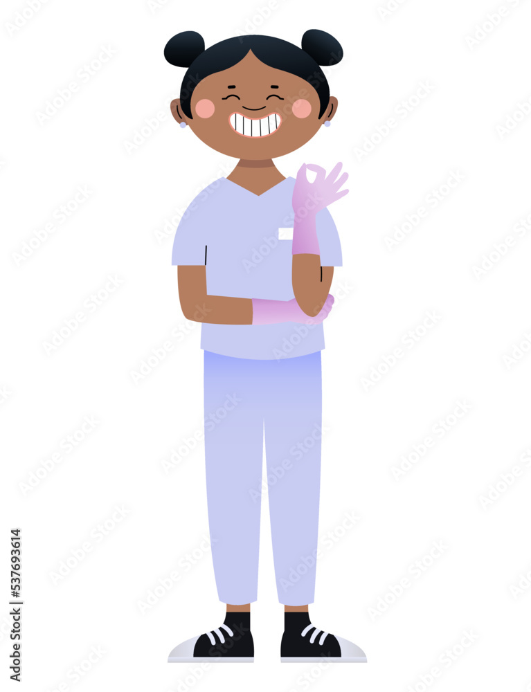 Happy female dentist showing OK on white background