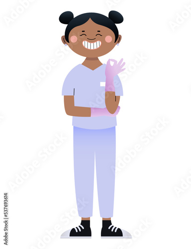 Happy female dentist showing OK on white background