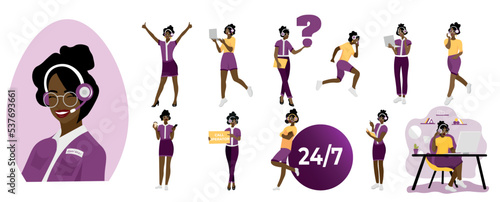 Set of female technical support agent on white background