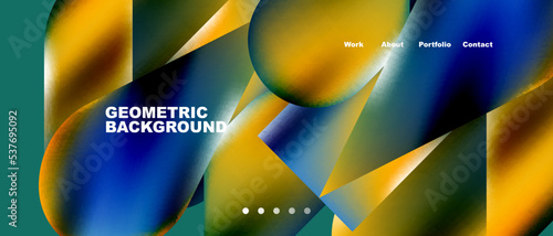 Glassmorphism landing page background template. Colorful glass shapes with metallic effect abstract composition for wallpaper, banner, background