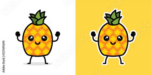 Pineapple cute kawaii cartoon vector icon concept. Flat illustration style for poster, brochure, web, mascot, sticker, logo and icon.