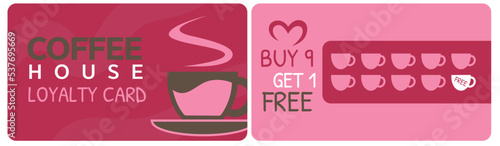 Coffee house loyalty card, get free cup vector