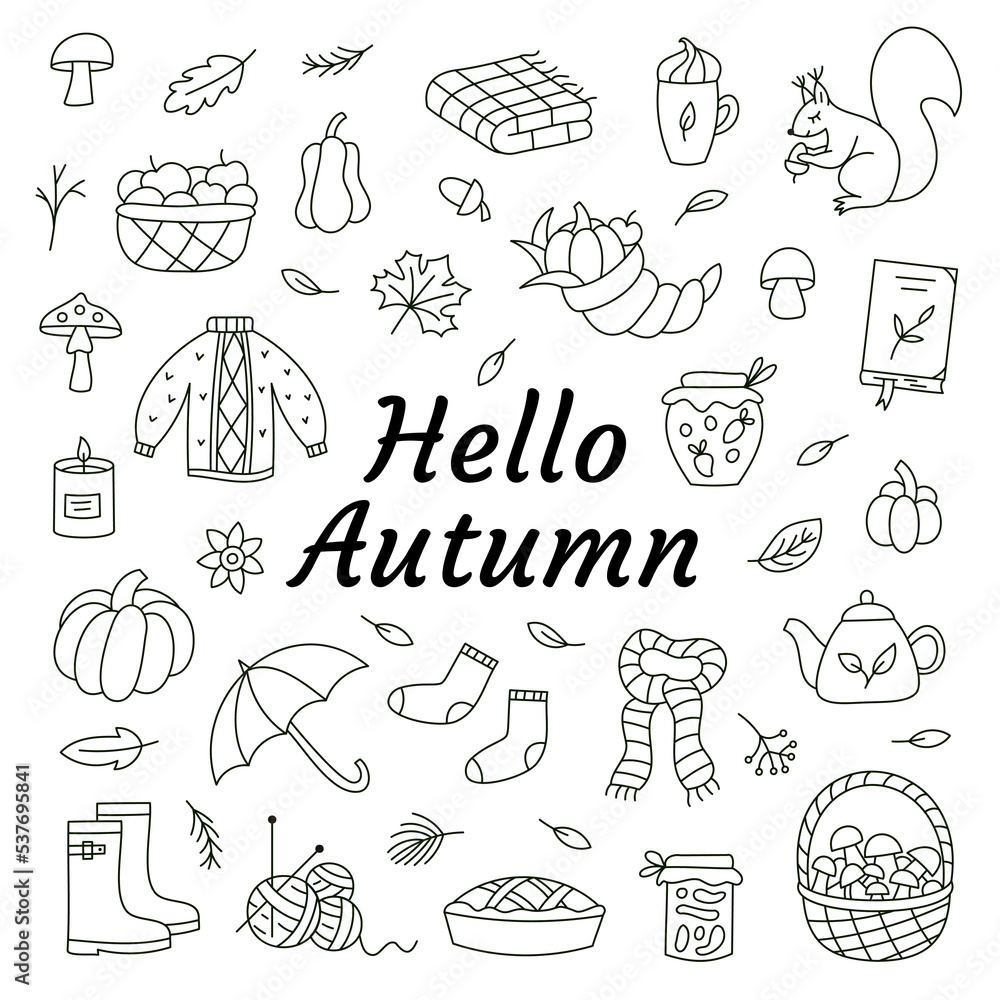 Hello autumn concept. Doodle style. Hello autumn concept. Doodle style.