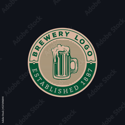 Beer Mug logo on cap - vector illustration, emblem brewery design, vintage craft beer labels, and emblems. Vector beer badges