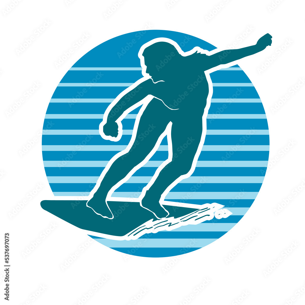 women surfing vector silhouette ride the wave