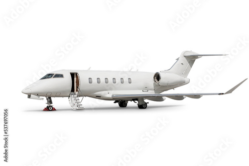 Obraz na plátně White luxury corporate aircraft with an opened gangway door isolated on transpar