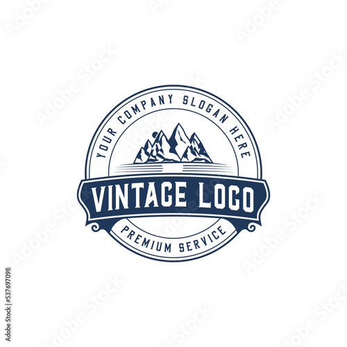 Adventure and outdoor vintage logo template, mountain camping logo, badge or emblem style illustration hilling logo