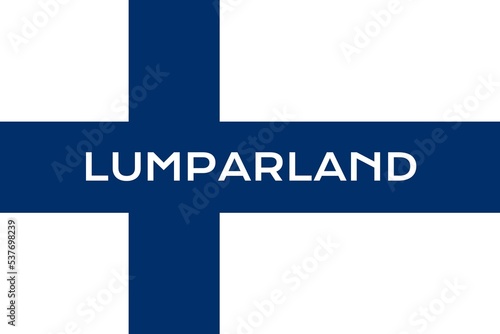 Lumparland: Name der finnischen Stadt Lumparland in der Provinz Åland auf der Flagge der Republik Finnland photo