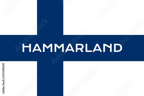 Hammarland: Name der finnischen Stadt Hammarland in der Provinz Åland auf der Flagge der Republik Finnland photo