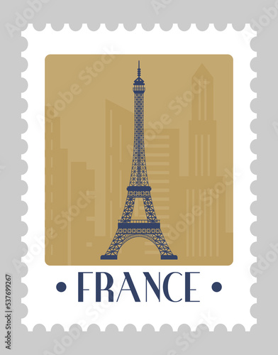 Eiffel Tower in France, postcard or postmarks