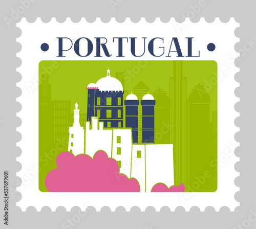 Portugal postal mark or card with architecture