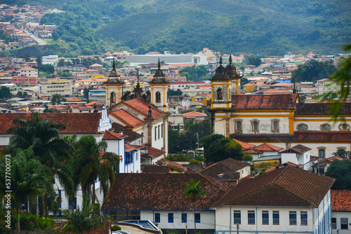 A high angle view of the historic district of Mariana town, Minas Gerais state, Brazil photo