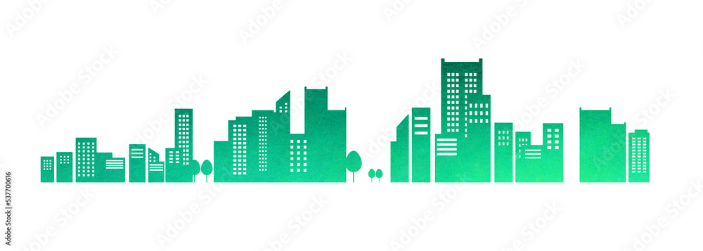 緑あふれる街並みの背景イラスト　線画　シルエット　ベクター背景素材　SDGs　持続可能な