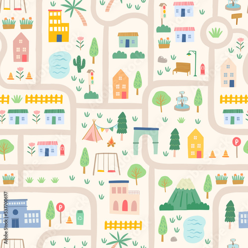 cute city map seamless pattern