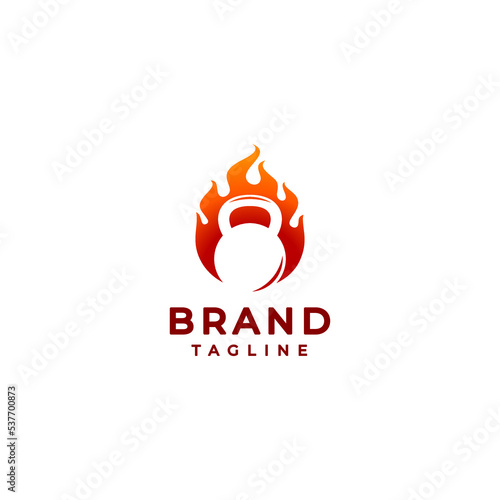 Kettlebells Silhouette Logo Design With Burning Fire Background. Great Bodybuilder Spirit Logo Design.