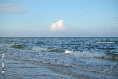 Beautiful beach with blue sky and white clouds abstract texture background. Copy space of summer vacation and holiday business travel concept. Lanscape and seascape.