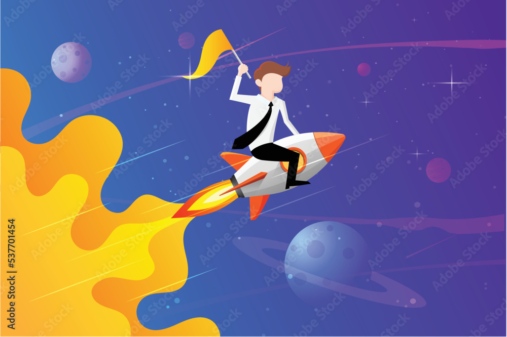Naklejka premium Rocket launch and space background with abstract shape and planets. Web design. space exploring. vector illustration