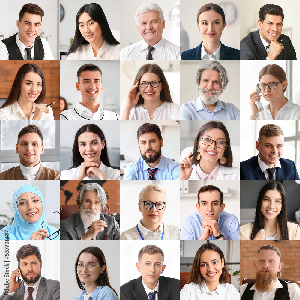 Collage with different business people in office Collage with different business people in office