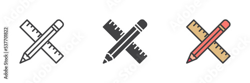 Pencil and ruler different style icon set