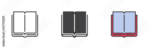 Open book pages different style icon set