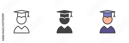 Graduate student different style icon set