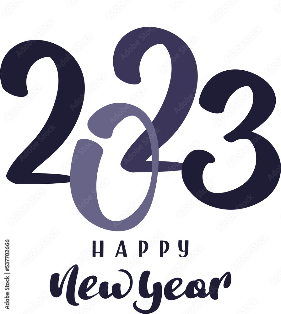 Happy new year 2023 sign, handwritten lettering Happy new year 2023 sign, handwritten lettering