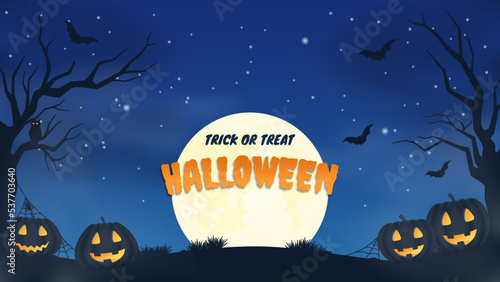 Happy halloween banner for party invitation background with scary moon and pumpkin