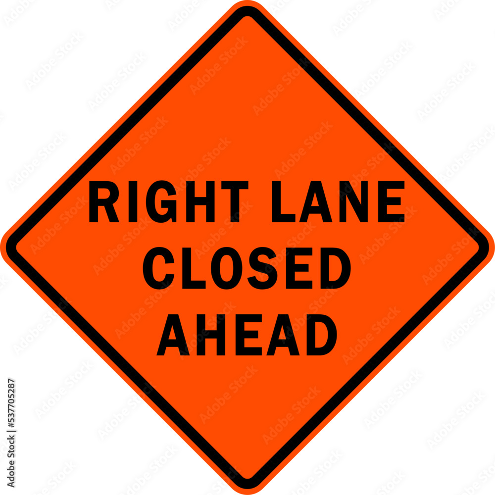 right lane closed ahead - road work sign right lane closed ahead - road work sign