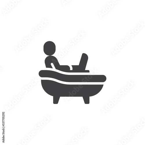 Man using laptop in bathroom vector icon