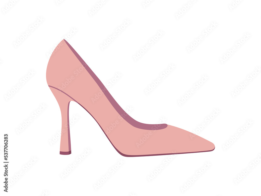 Pink woman high heel shoes. Stylish elegant footwear. Hand drawn vector illustration isolated on white background. Modern flat cartoon style. Pink woman high heel shoes. Stylish elegant footwear. Hand drawn vector illustration isolated on white background. Modern flat cartoon style.