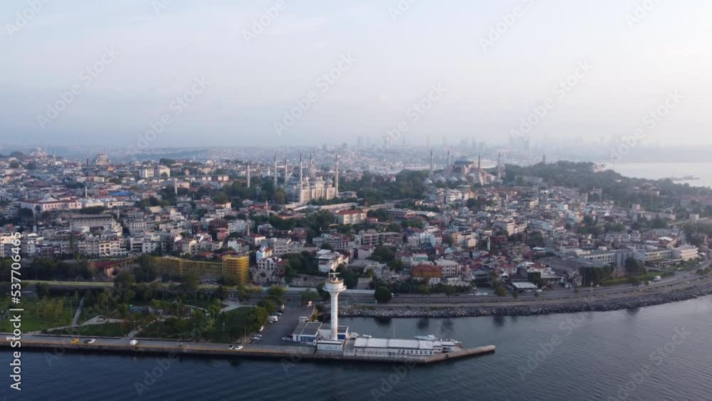 Aerial View Of Istanbul's Old Town In Turkey - drone static Aerial View Of Istanbul's Old Town In Turkey - drone static