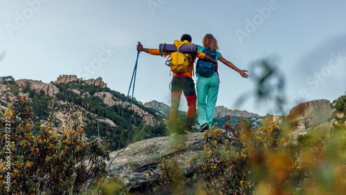 Couple bonding during hiking