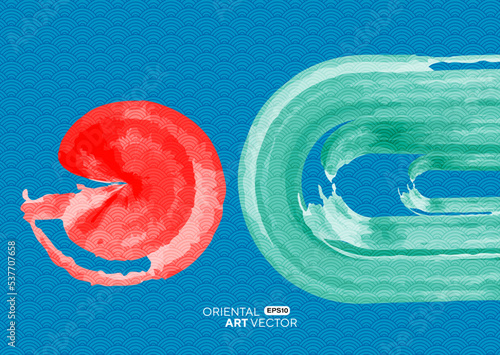 ocean with oriental wave with sun and cloud pastel art marine technology for advertisement brochure template banner website cover product package design presentation vector eps.