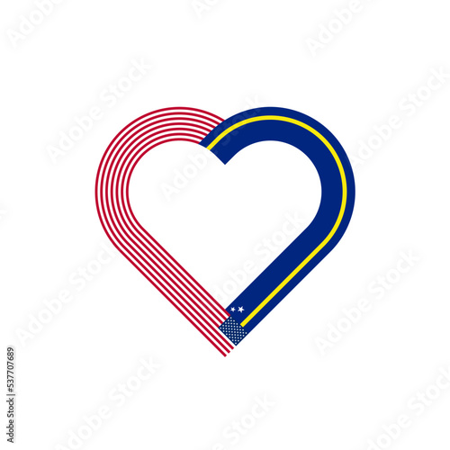 friendship concept. heart ribbon icon of united states of america and curacao flags. vector illustration isolated on white background