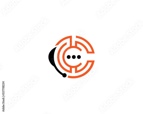 line Letter C Call Center Headphone Initial Logo Design Vector Template.