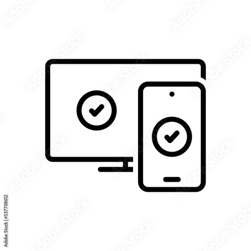 Black line icon for connected photo