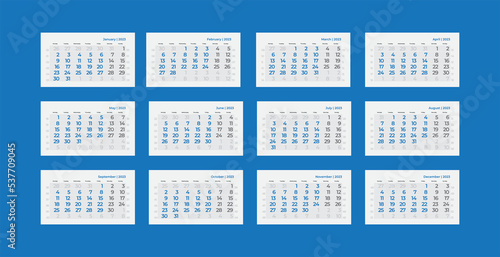 2023 quarter calendar or flip calendar grid. Useful template for a designer. Separate sheets for one layout.