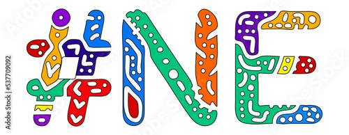 NE Hashtag. Multicolored bright isolate curves doodle letters. Hashtag #NE is abbreviation for the US American state Nebraska for social network, web resources, mobile apps.