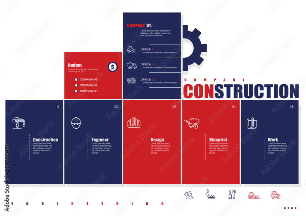 Engineering Concept Vector Line Infographic Design with Icons. 5 ...