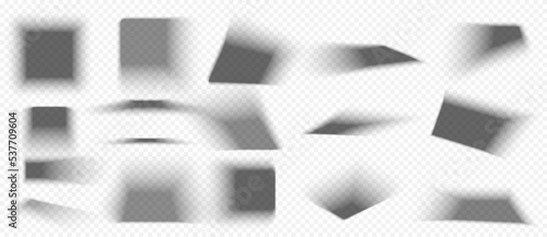 Box shadows square overlay effect. Realistic transparent shades set falling from objects on floor or wall with soft black edges and dark corners isolated transparent background, 3d vector illustration