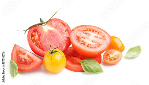 Heap of fresh ripe tomatoes isolated on white background