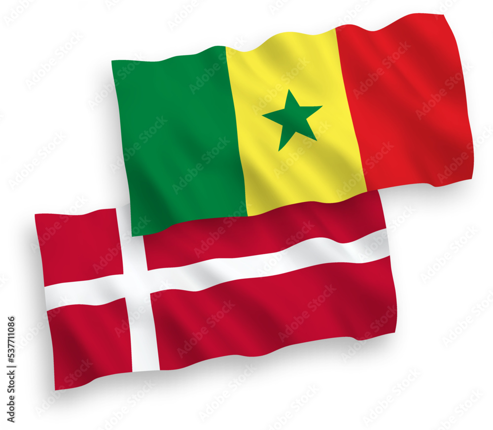Fototapeta premium Flags of Denmark and Republic of Senegal on a white background
