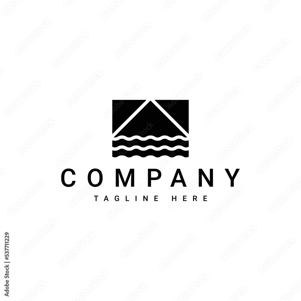 modern minimalist mountain and water logo design modern minimalist mountain and water logo design